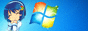 Various images of the Windows 7 mascot, 7-tan, making varous poses with the Windows 7 logo in the center.
