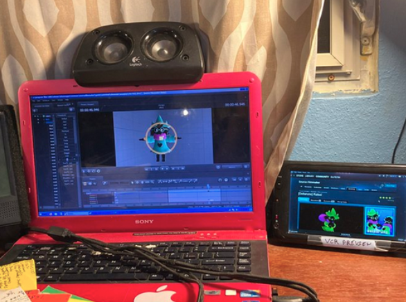 An image of a Sony Vaio running Source Film Maker. Ralsei is added into the SFM project.